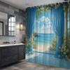 Ocean View Window Shower Curtain Blue Curtains And Flowering Vines Beach Scene Coastal Bathroom Decor Waterproof Non-Toxic