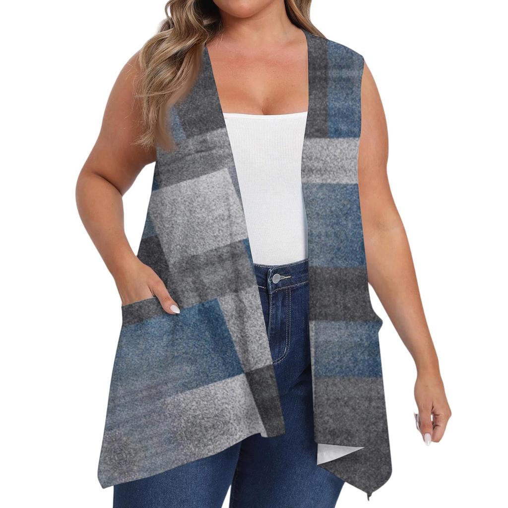 Women's Oversized Loose Casual Printed Sleeveless Vest With Pocket Cardigan Jacket Cardigan Jacket