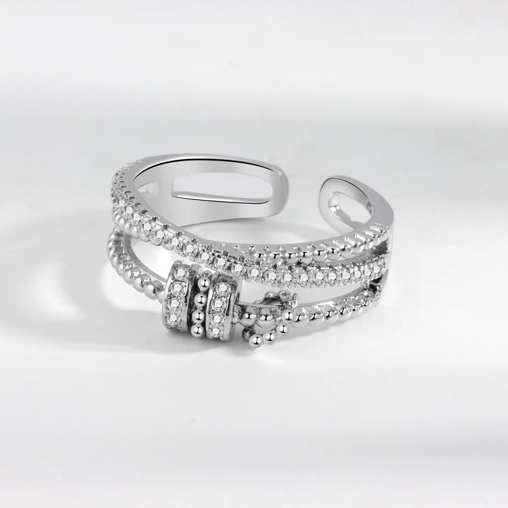 

925 Sterling Silver Zircon Round Bead Spinner Rings for Women Anti Stress Rings Fashion Party Wedding Gift Anillo Jljflda One Size