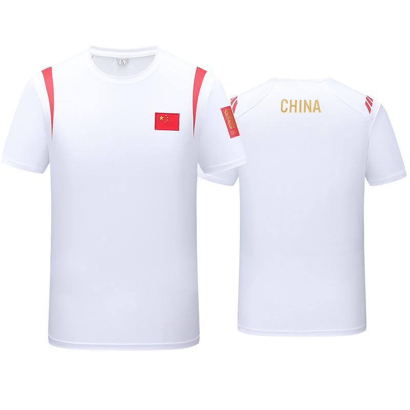 Chinese Team Sports Quick-Dry Martial Arts T-shirt: Custom, Round Neck, Short Sleeve Training Uniform 110cm