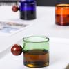 Bunte Glas-Kaffeetassen mit Holzkugelgriff Wiederverwendbares Trinkteeglas für Tee Kaffee Latte