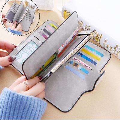 Trendy Women PU Leather Wallet Snap Closure Multi Card Slots Soft Touch Durable Purse for Daily Shopping Vacation Travel