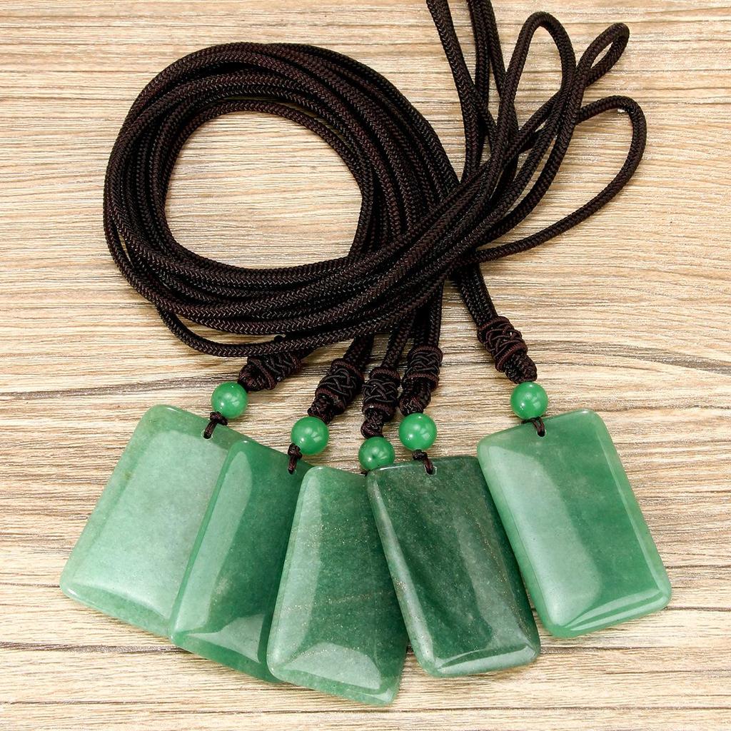 Ethnic Green Dongling Pendant Necklace - Women's Chinese Woven Rope Sweater Chain