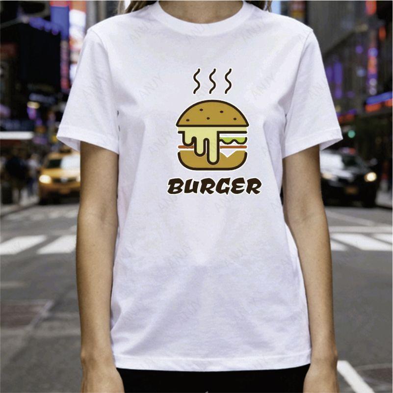Simple and Quirky Burger Print T-shirt with Cartoon Design  Suitable for Both Men and Women  Lo