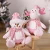 Adorable Pink Snowman And Reindeer Plush Figurines For Christmas Holiday Decor