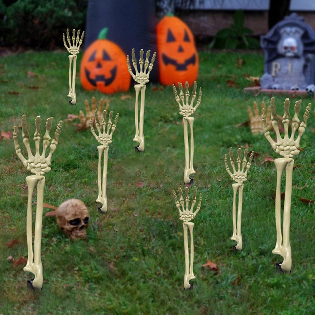 Halloween Realistic Skeleton Hand Ground Stake Light Up Foldable Reusable Halloween Bone Prop Cemetery Skeleton Hand Yard Decoration