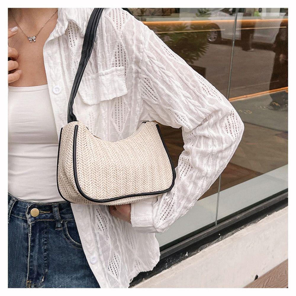 Elegant Straw Shoulder Bag Bohemian Clutch Bag Weave Straw Underarm Bag  Outdoor/Travel/Vacation