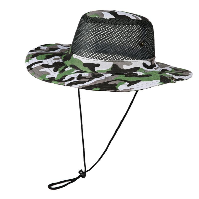 Wide Brim Mesh and Fabric Panama Style Bucket Hat for Outdoor Activities