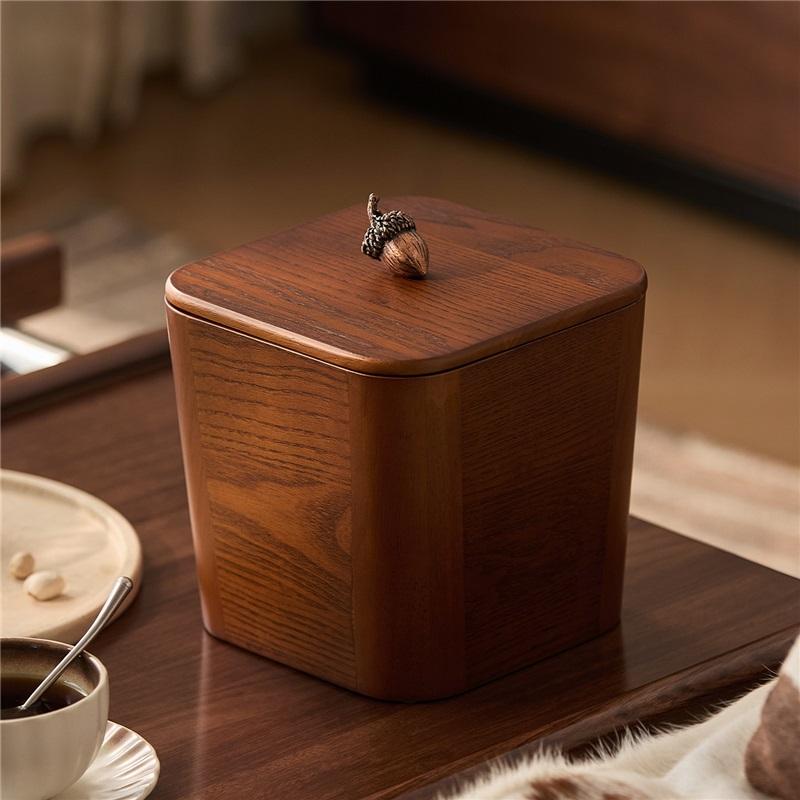 2026 New Chinese Style Wooden Covered Desktop Trash Bin Household Office Table Waste Basket Desktop trash can [double bucket design]