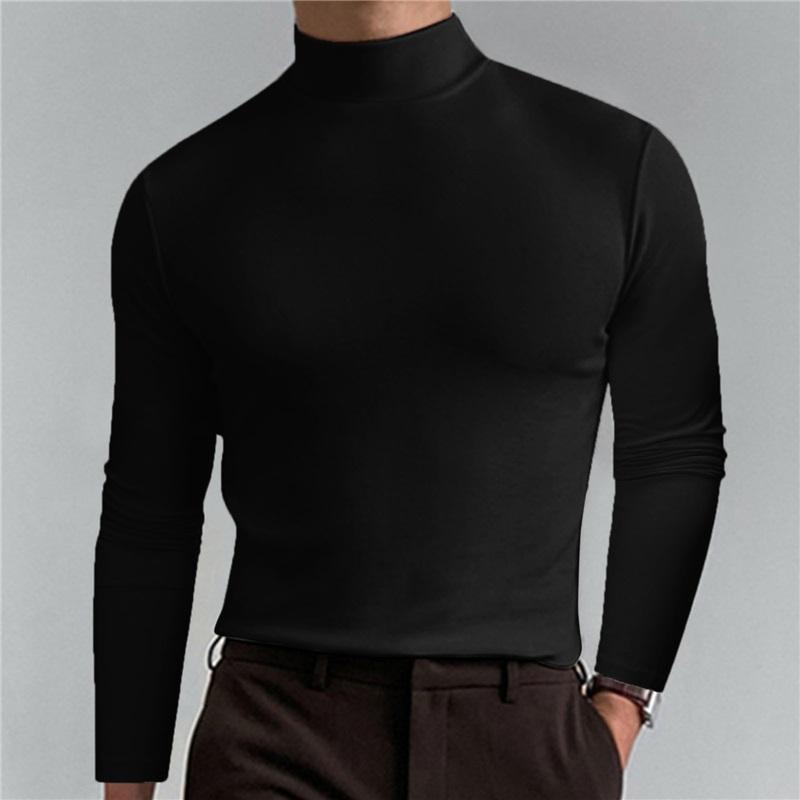 Camisa de manga larga ajustada para hombre con cuello alto, suave, elástica, capa base casual