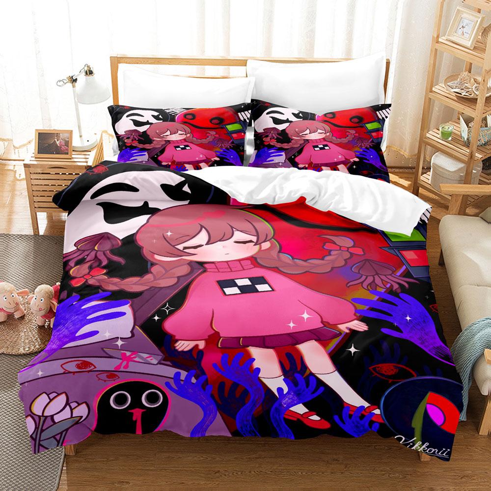 Yume Nikki Dark Dream Typography Duvet Cover Set 3PCS Polyester Bedding With 2 Pillowcases Indie Surreal Text Art Home Decor