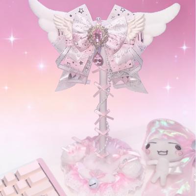 Novo Suporte de Fone de Ouvido com Asas de Anjo Fofo Suporte Personalizado para Headset com Laço de Renda Rosa Decoração de Mesa Kawaii para Exibição de Headset de Jogo