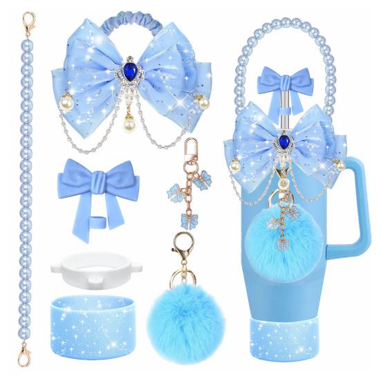 1 Set Tassenmanschette Funkelnde Strasssteine Imitierte Perlen Schleifen-Dekor Tassenzubehör mit Silikon-Bodenprotektor