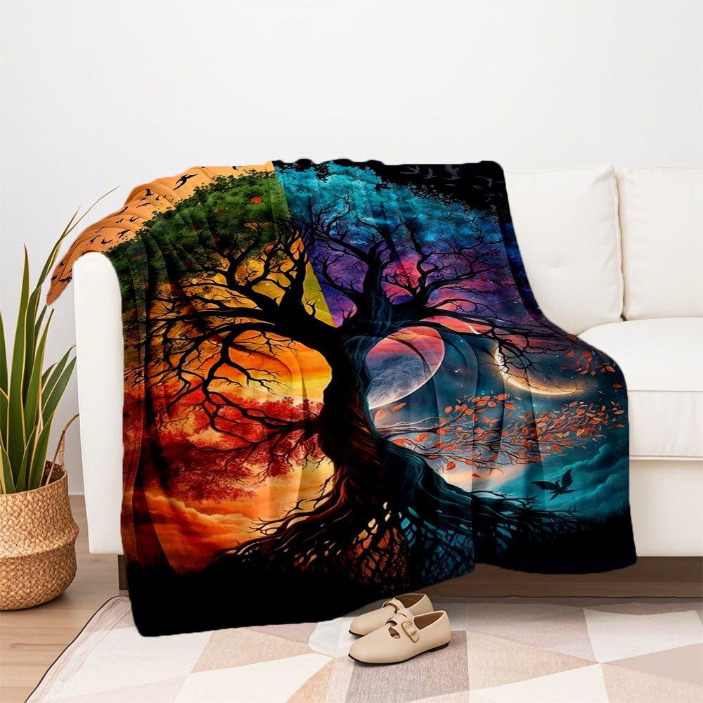 "Yin Yang Tree of Life Wall Art: Nature's Harmony In Every Leaf"Blanket Flannel Throw Blanket for Sofa, Bed, Travel, Camping, Office, Couch,