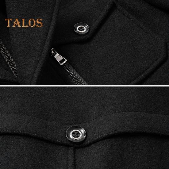 Men Woolen Coat Double Stand Collar Long Sleeve Single-Breasted Solid Color Jacket with Pockets Autumn Winter Mid-length Outwear