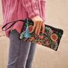 Retro Style Square Purse Ethnic Style Phone Clutches Floral Embroidered Bag Zipper Storage Bag Flower Fabric Clutch Bag