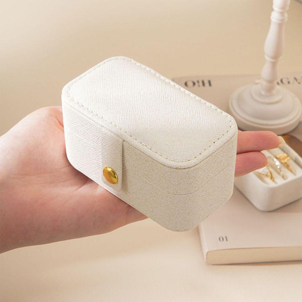 

PU Leather Jewelry Storage Box Solid Color Jewelry Display Case Simple Ring Necklace Case Gifts рожевий