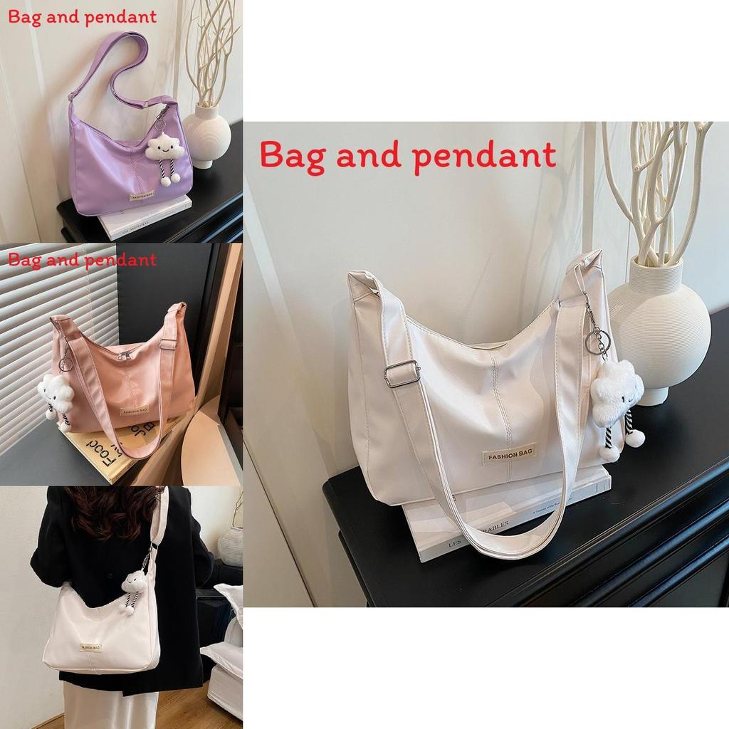 Simple Solid Color Letter Decoration Women Casual Shoulder Bag With Pendant For Daily Use