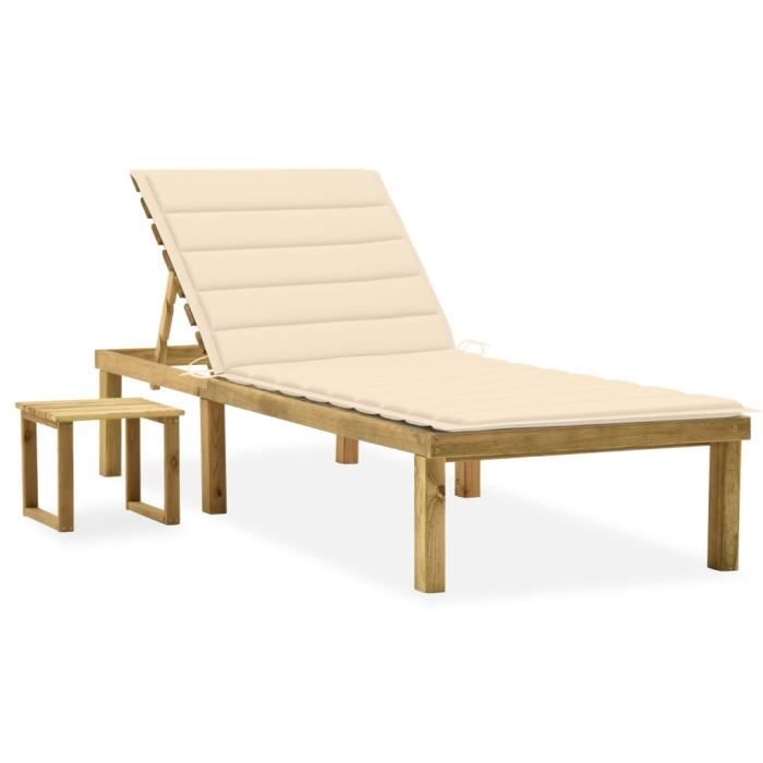 VidaXL Chaise longue de jardin avec table et coussin Pin imprégné