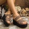 Comemore Wedge High Heel Sandals for Women Summer Cross Strap Platform Slipper Woman Casual Thick Bottom Beach Sandalias