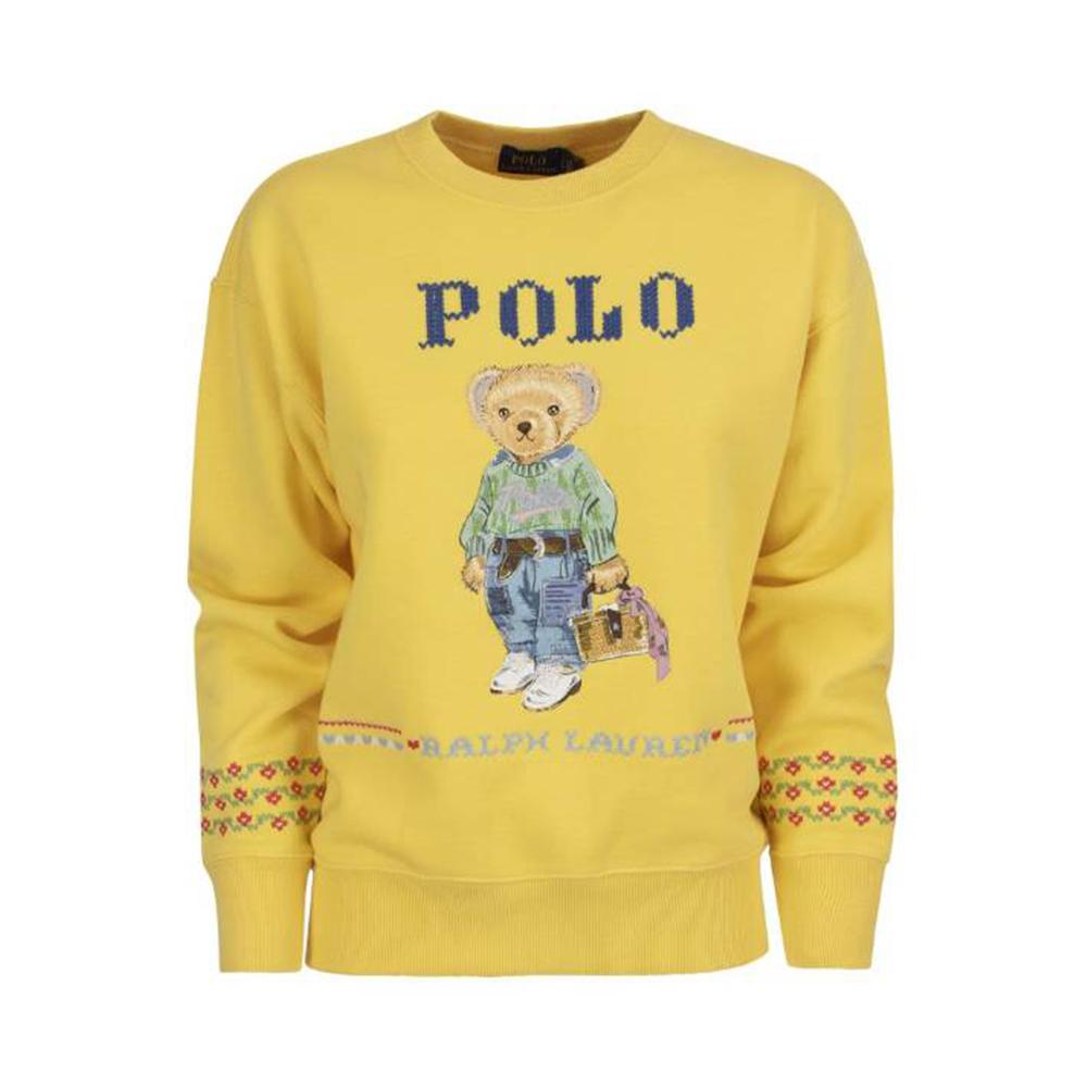 Polo Ralph Lauren FW22 Bear Print Crewneck Sweater Women Sweater Yellow 211872981-001