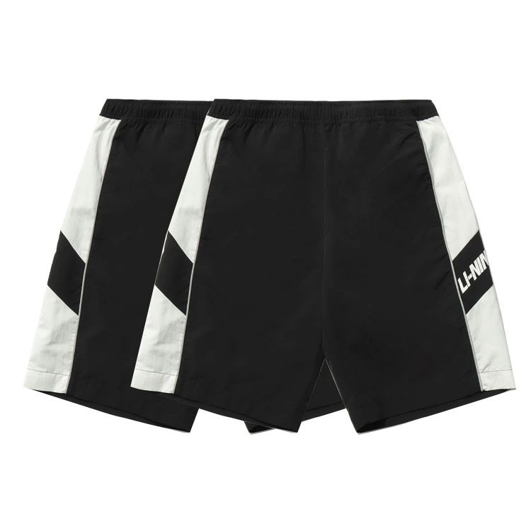 Li Ning Sports Fashion Series Patchwork Reflective Striped Printed Sports Shorts Men Shorts Black AKSR465-1