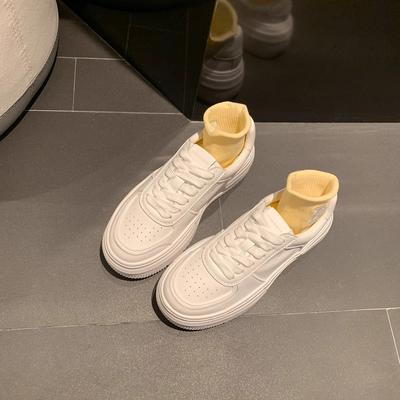 Platform White Shoes Women's 2025 New Popular Women's Shoes Spring Leather Breathable Heightening Casual Sports Shoes Board Shoes