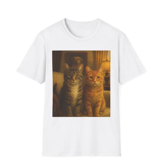Vintage Cat Dog Family Portrait Short Sleeves Tshirt Cute Retro Aesthetic Cat Lover Dog Lover Casual Streetwear Graphic Tee Top