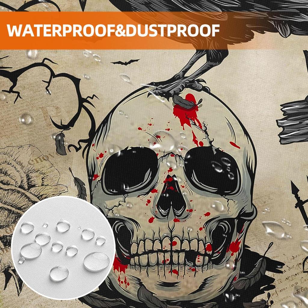 Halloween Skull Crow Shower Curtain With Spooky Pattern, Waterproof Bathroom Decor For Halloween Party Home Decoration