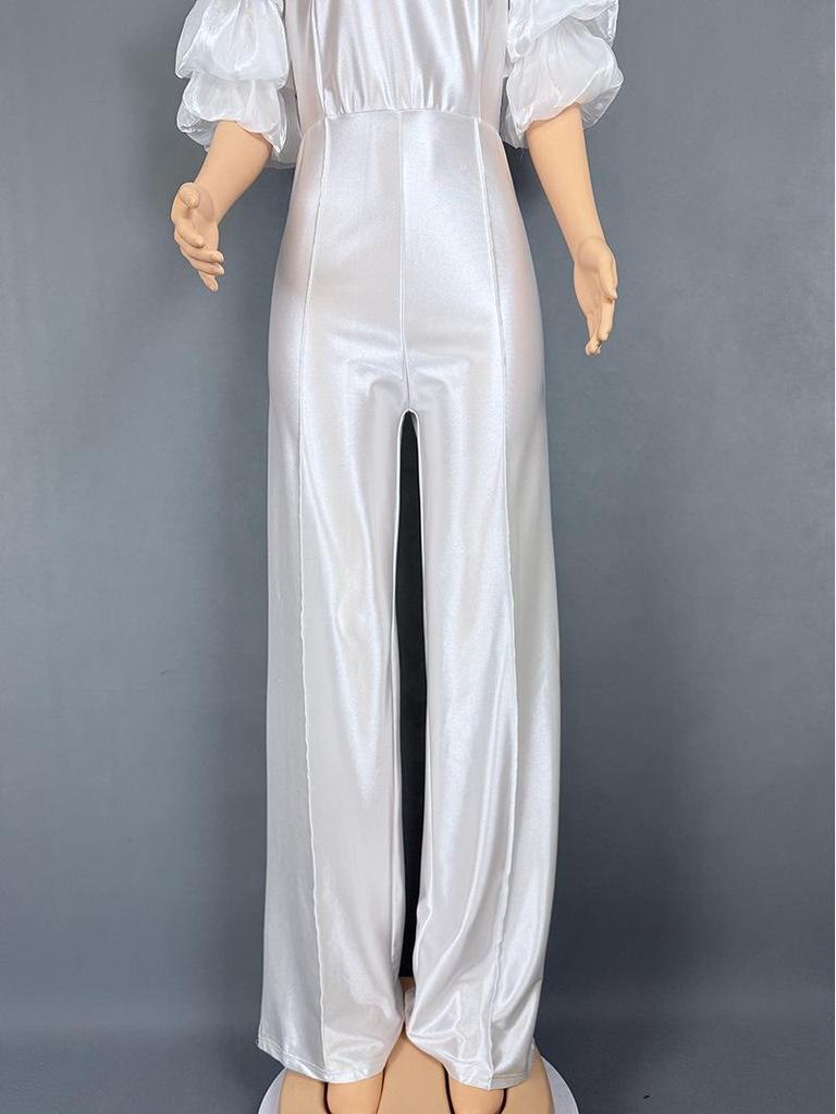 Women's One-Shoulder Stacked Sleeve Jumpsuit Party Dress 5813