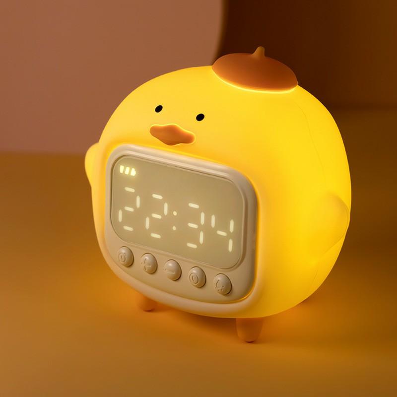 

C15 Hugging Duck LED Display Alarm Clock Stepless Dimmable Soft Silicone Night Light White