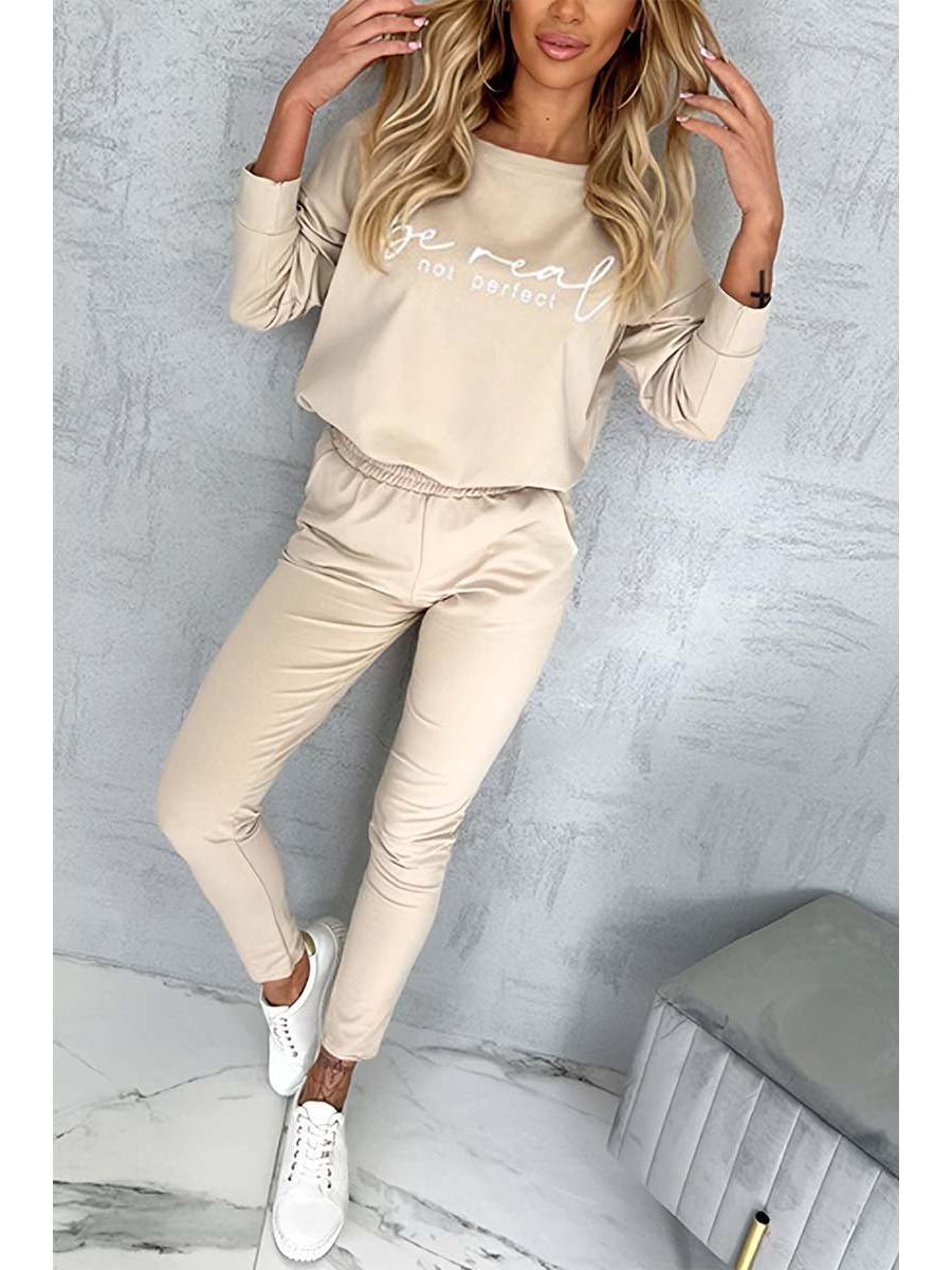 

2024 Осінній Європейський та Американський Жіночий Новий Комплект Топ з Довгим Рукавом та Штани з Принтом M абрикосовий