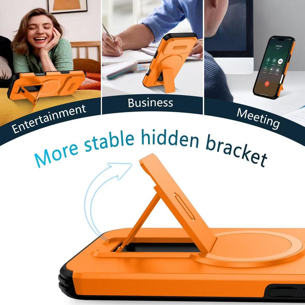 Sliding Window Lens Protection Bracket For Magsafe Case For iPhone 17 Pro Max Magnetic Wireless Charge Stand Holder Cover Coque