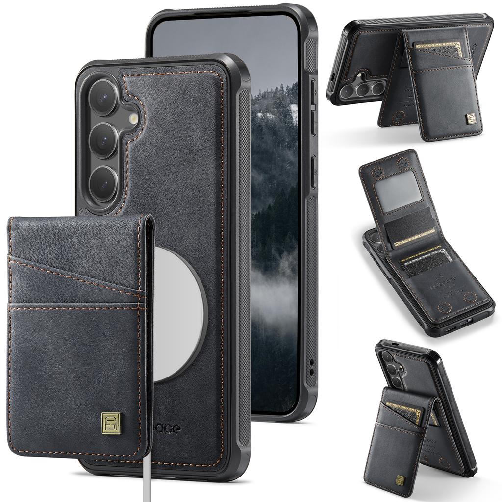 For Samsung Galaxy S25/Galaxy S24 Case AUTSPACE A12 Leather Back Cover with Magnetic Detachable Card Bag Kickstand