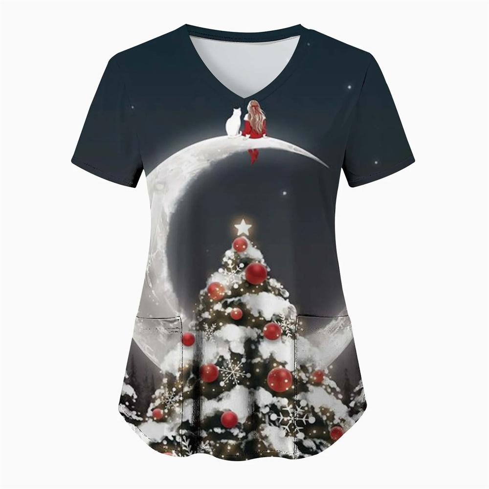 Fruit Plus Size V-Neck Tops Pockets Women Working Uniform Nurse Orange Banana Wear Print Femme Blouse Medical Uniforms Shirts