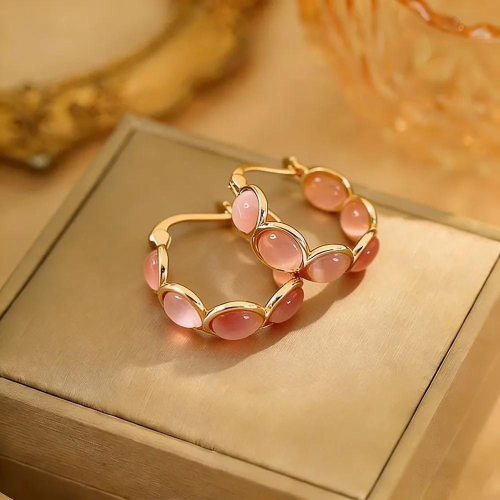 Cat's Eye Stone Cat Eye Hoop Earrings Flower Daisy Drop Earrings Huggie Earrings Women Girls