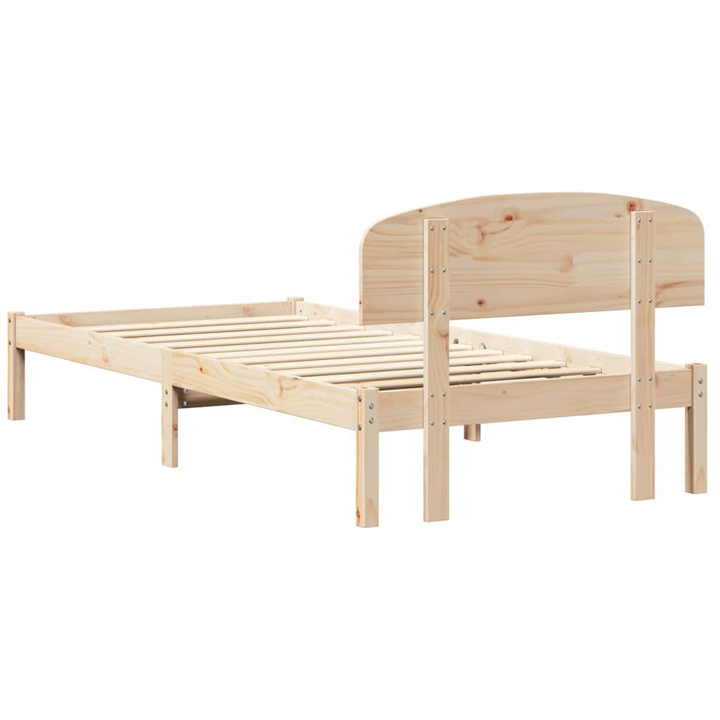 Natural Wooden Bed Frame with Headboard 90 X 190 Cm Solid Pine Wood