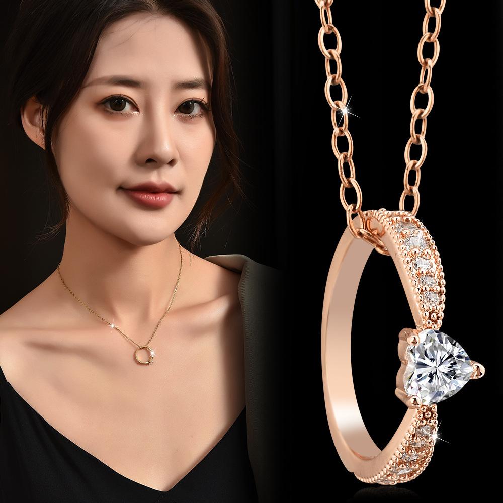 Titanstahl 18K Echtsilber Ring Halskette Liebesring Anhänger Schlüsselbein Kette Premium Gefühl Halskette