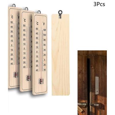 Set van 3 houten wandthermometers voor binnen of buiten, huis, kantoor, tuin