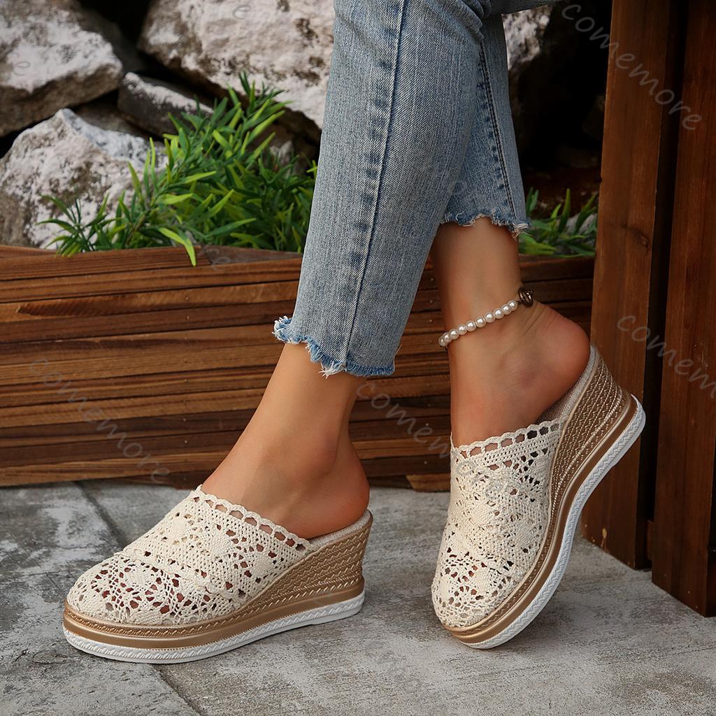 Fashion Comemore Women Sandals Summer Fashion Wedge Shoes Woman Breathable Women's Sandals Slide Footwear Female High-Heeled Sandals