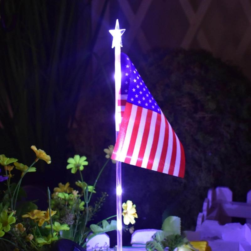 Solar American National Flag Led Light Waterproof Ornaments Crafts Ornaments for Festival Holiday New Year Garden Stake