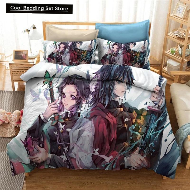 Set Biancheria da Letto Stampato 3D Demon Slayer Giappone Anime Copripiumini Piumone Biancheria da Letto Tessili per la Casa Biancheria da Letto