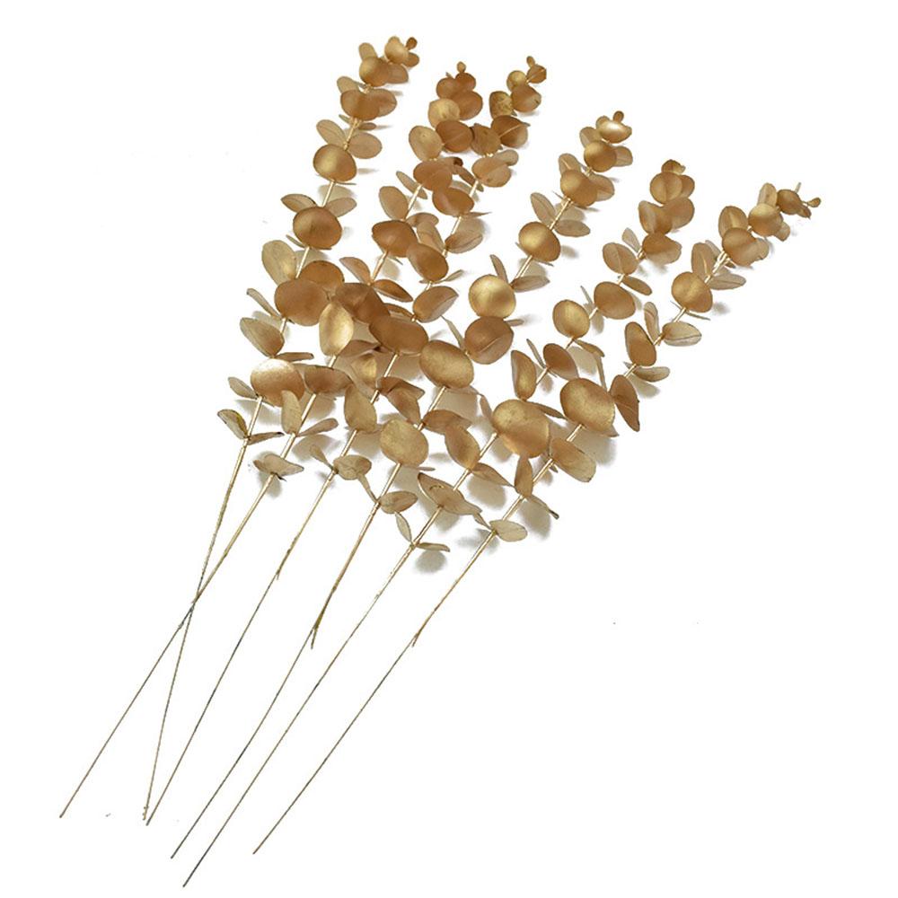 20/40pcsLot Artificial Gold Stem Eucalyptus Branch Artificial Plants for Wedding Flower Greenery Arrangement Home Decoration