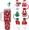 Christmas New Silicone Straw Cover 10mm Large Diameter Reusable Straw Tips Cartoon Cute Holiday Gift Dust Cap Party Xmas Decor