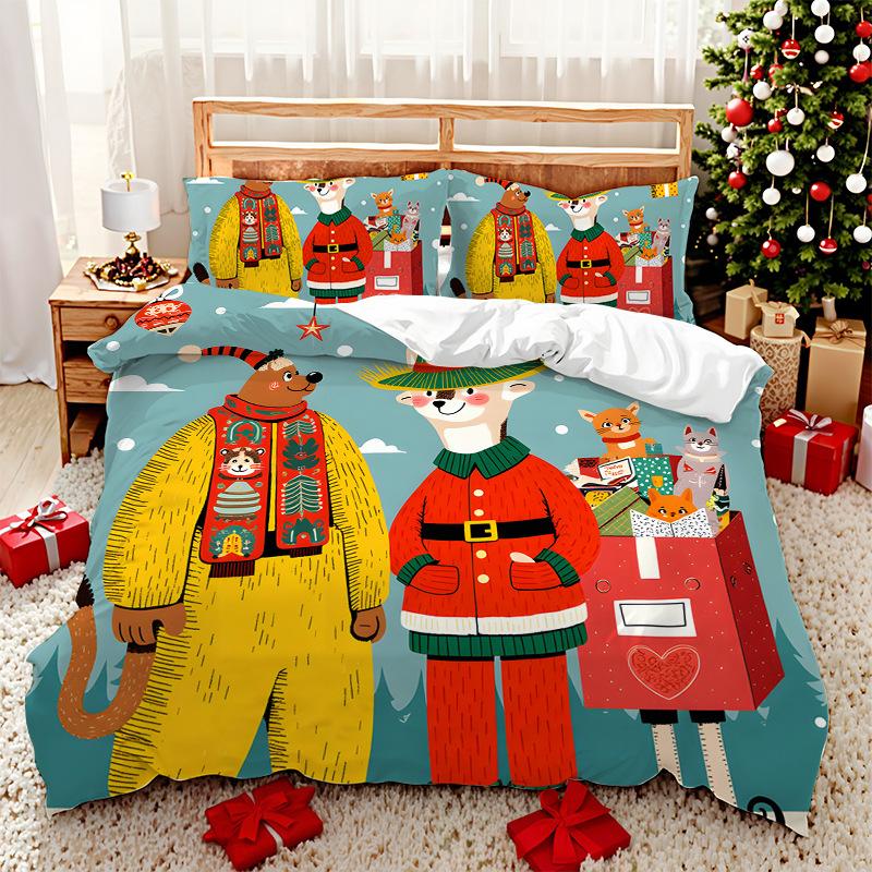 

3D Digital Printed Bedding Two Three Piece Santa Claus And Gift Polyester Quilt Cover EU single 135*200