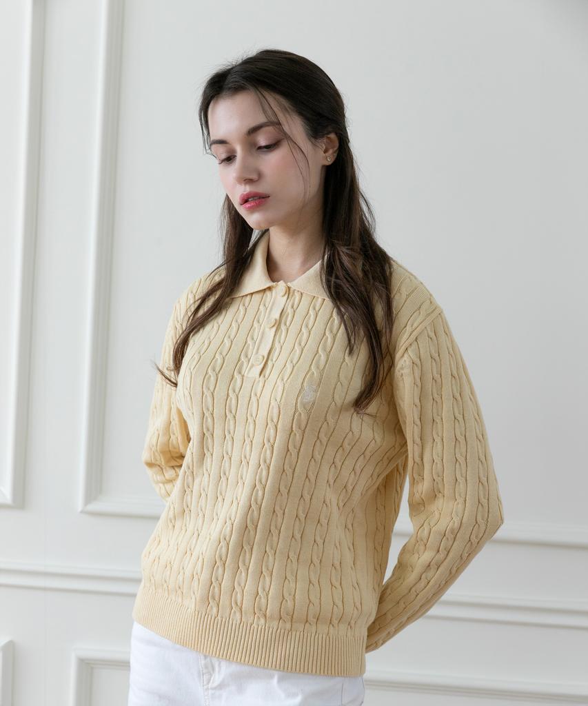 SELITIO Women'S Color Point Cable Collar Knit Lemon