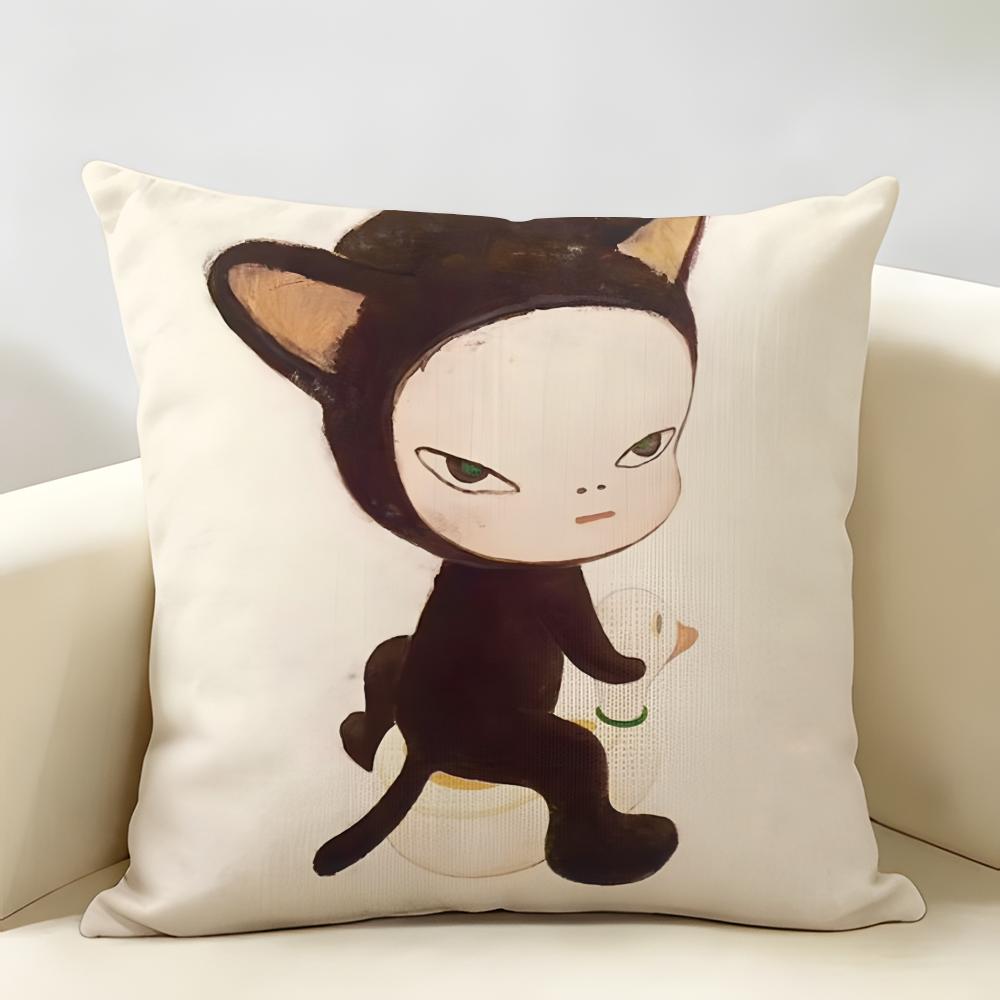 Yoshitomo NNara Movie Cushion Cover Natural Linen Organic Fabric DoubleSided Printing Room Sofa Decor Pillow Case