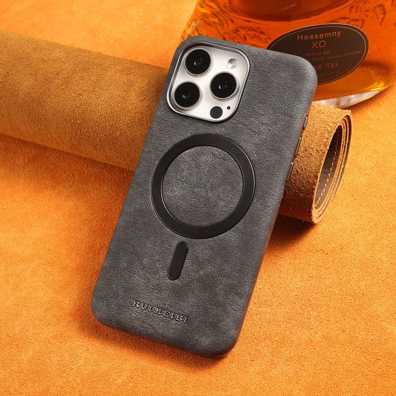 Suitable for Apple 15promax Phone Case, Suede IPhone14 Full Cover, Magnetic Attraction 13 Business Men's Electroplated Leather Case