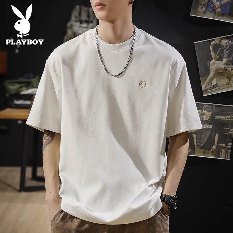 Мужская вышитая свободная футболка с коротким рукавом PLAYBOY L