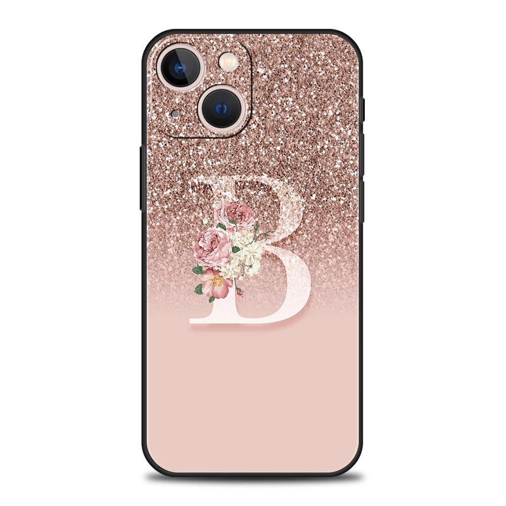 Letter Pink Shiny Phone Case For iPhone 17 16 15 Pro Max 11 12 13 14 7 8 Plus SE 2020 X XR XS Cover Soft Black